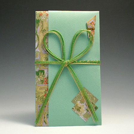 かわいい金封　花結び　友禅グリーン