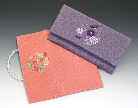 数珠・数珠入れ　正絹ちりめん刺繍 数珠入れ